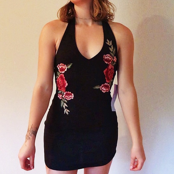 Floral Black Mini Dress - Picture 1 of 4
